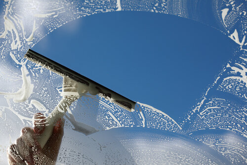 Window Cleaning with soap and water